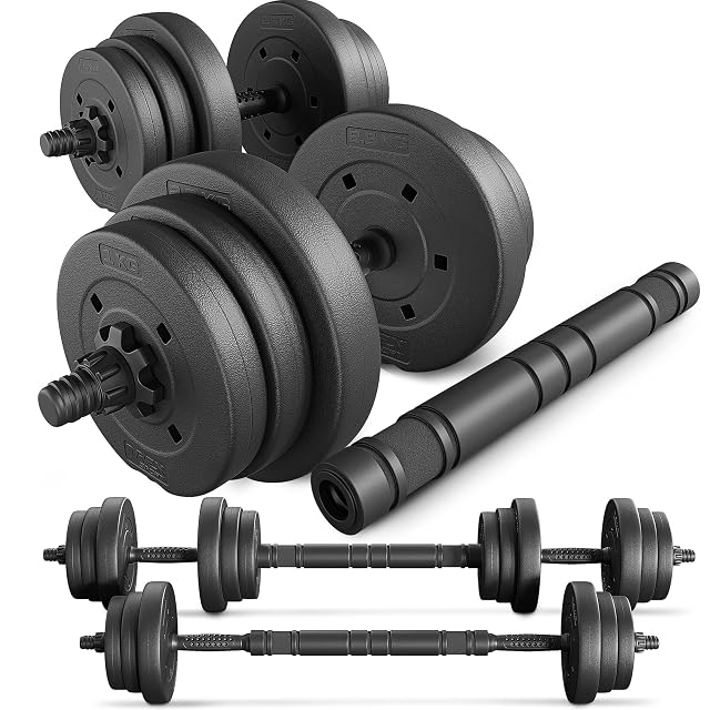 Set di manubri regolabili TREX SPORT con due barre da 44 cm, un tubo di collegamento imbottito e dischi di plastica