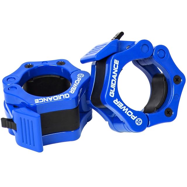 Una coppia di fermadischi POWER GUIDANCE in blu lucido con la marca in rilievo sulla fascia e una levetta nera