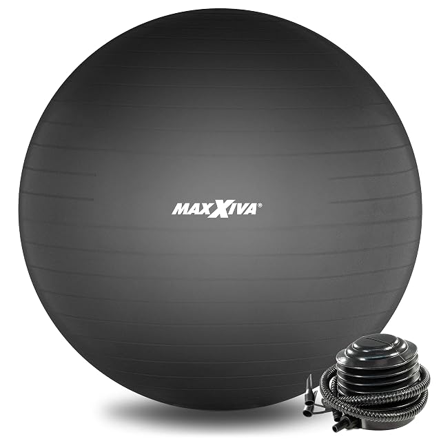 Palla da ginnastica antiscoppio MAXXIVA nera da 85 cm con pompa a pedale