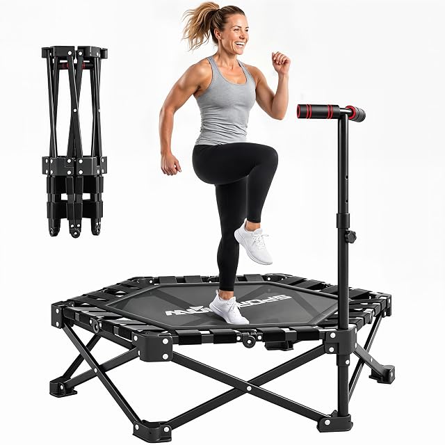 Tappeto elastico fitness a piegatura rapida SPORTNOW con maniglione a T e supporto triangolare
