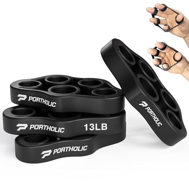 Quattro stiradita PORTHOLIC neri, uno con la scritta 13LB, con accanto due mani che li usano