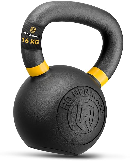 Kettlebell HQ Germany in ghisa verniciata a polvere, 16 kg, con fascia a codice di colore