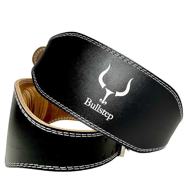 Cintura da sollevamento Bullstep in pelle nera con fibbia a rullo in acciaio inossidabile