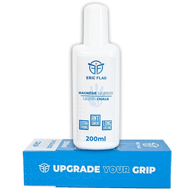 Flacone ERIC FLAG bianco da 200 ml con etichetta blu, in piedi sulla propria scatola con la scritta Upgrade Your Grip