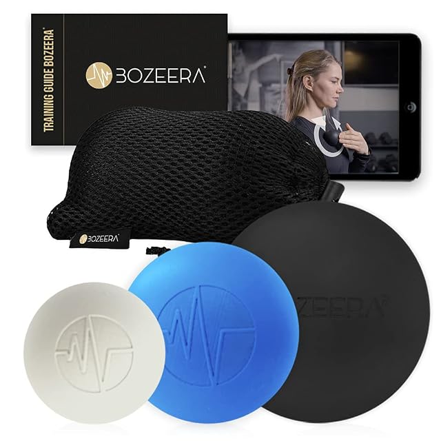 Set Bozeera di tre palline da massaggio da lacrosse in gomma in tre misure con una borsa