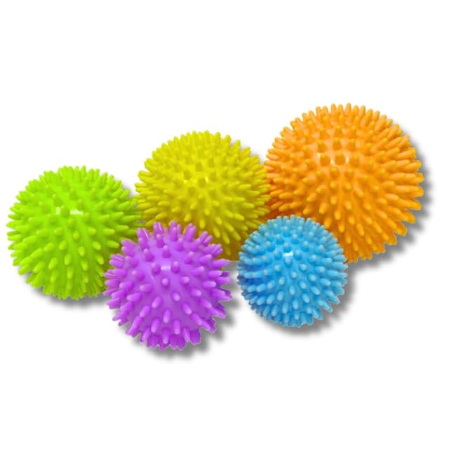 Set Theralino di cinque palline da massaggio a punte in colori pastello di misure diverse