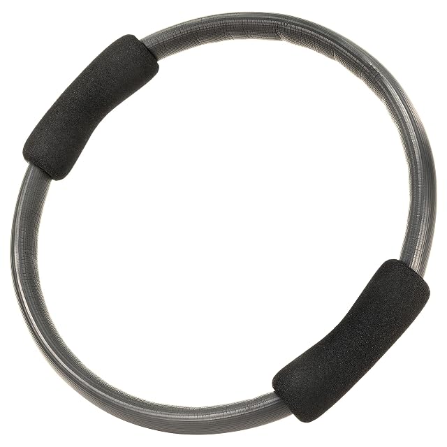Anello pilates MAXXIVA grigio a coste con un'impugnatura nera di schiuma per lato