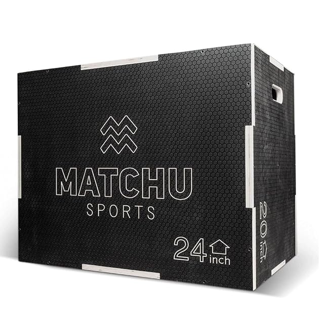 Cassa pliometrica in legno Matchu Sports nera con rivestimento antiscivolo e maniglie integrate